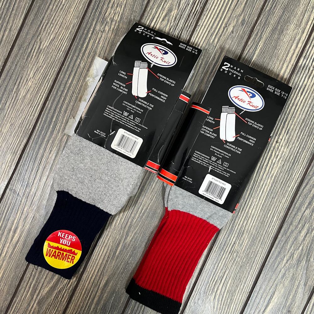 Artic Knit Vintage Thermal Wool Cotton Hunting Socks Gray Ultimate Warmth 2 Pair - Picture 4 of 6